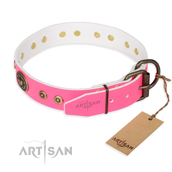 Genuine leather dog collar made of top rate material with corrosion proof decorations