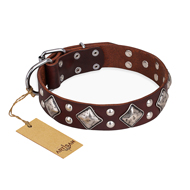 "King of Grace" FDT Artisan Stylish Leather English Bulldog Collar with Old Silver-Like Plated Decorations "King of Grace" FDT Artisan Stylish Leather English Bulldog Collar with Old Silver-Like Plated Decorations