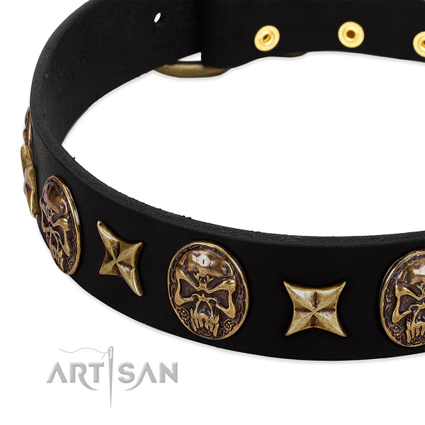 Corrosion resistant fittings on full grain genuine leather dog collar for your four-legged friend