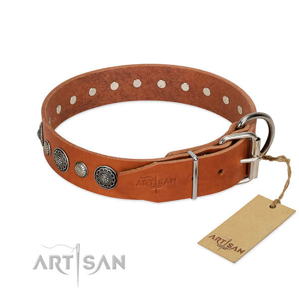Top notch full grain leather dog collar with rust resistant D-ring