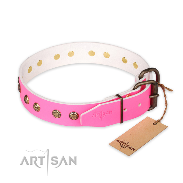 Rust-proof traditional buckle on genuine leather collar for your handsome pet