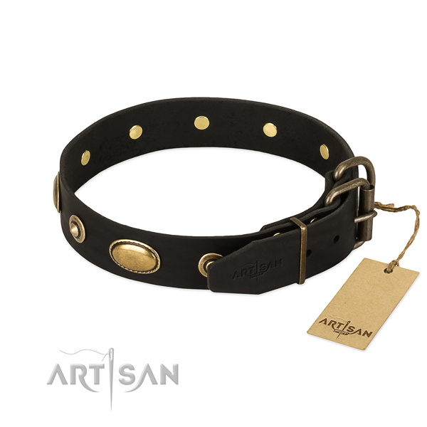 Strong embellishments on genuine leather dog collar for your doggie