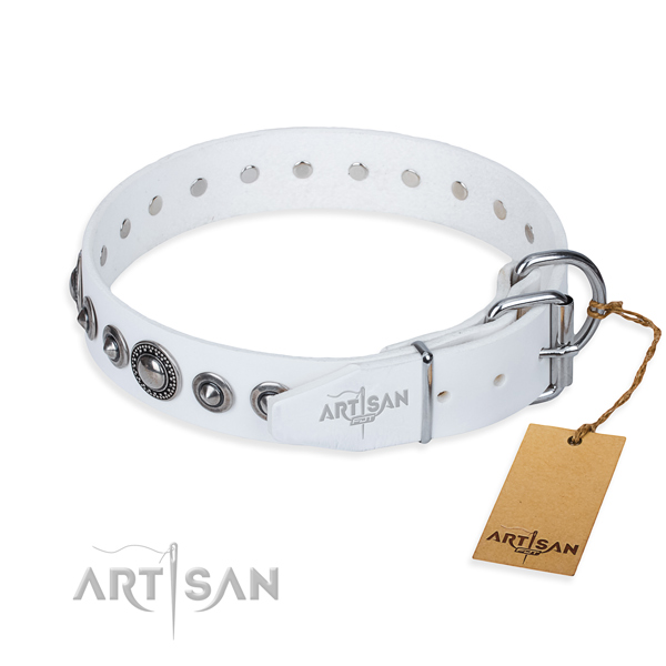Full grain genuine leather dog collar made of reliable material with reliable decorations