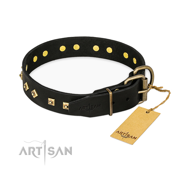 Corrosion proof buckle on genuine leather collar for everyday walking your canine