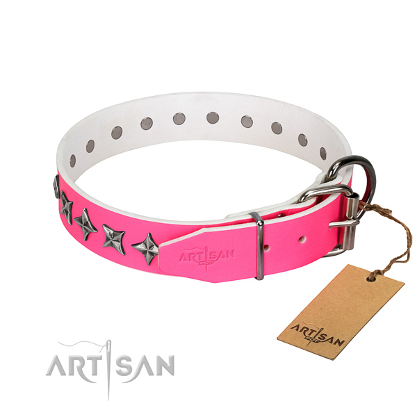 Finest quality natural leather dog collar with exquisite decorations
