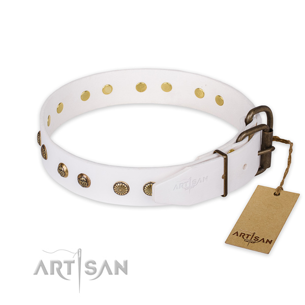 Rust resistant traditional buckle on full grain leather collar for your attractive dog