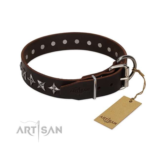 Everyday use embellished dog collar of fine quality full grain genuine leather