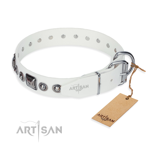 Top notch full grain genuine leather dog collar handmade for comfy wearing