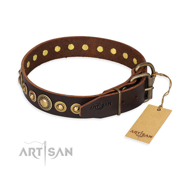 Top rate full grain genuine leather dog collar crafted for easy wearing