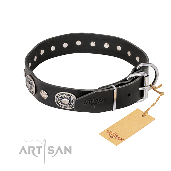 High quality full grain natural leather dog collar handmade for daily walking