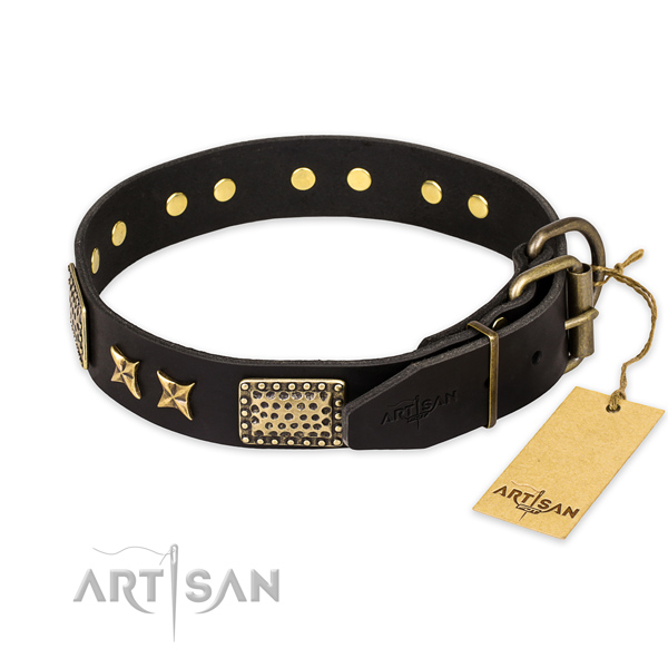 Rust-proof fittings on genuine leather collar for your stylish dog