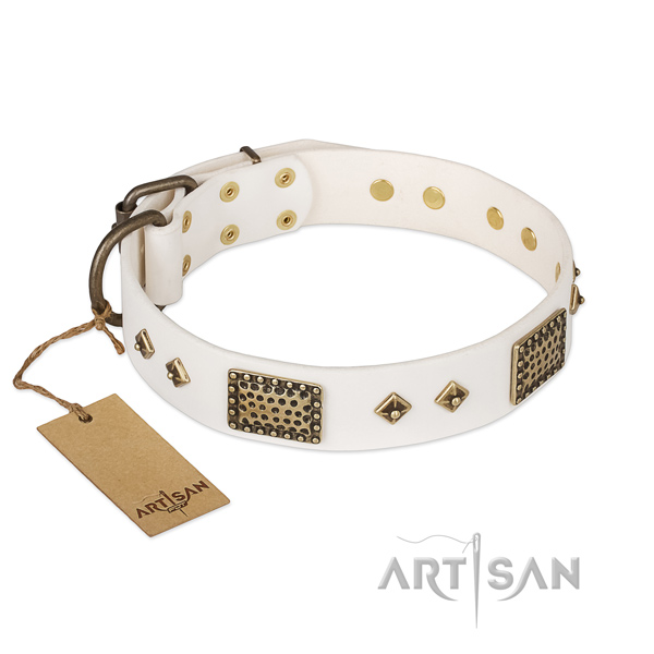 Easy to adjust full grain leather dog collar for easy wearing