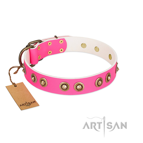 Adorned full grain genuine leather dog collar for easy wearing