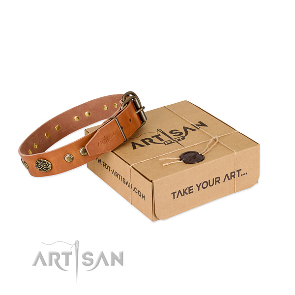 Corrosion resistant decorations on genuine leather dog collar for your doggie