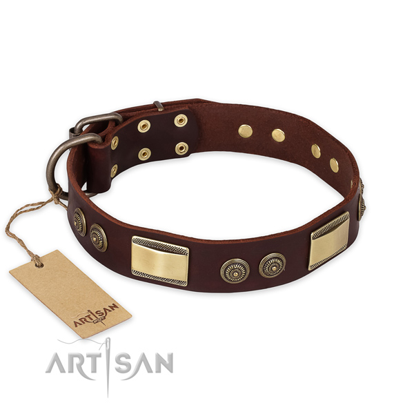 Top quality full grain genuine leather dog collar for comfy wearing