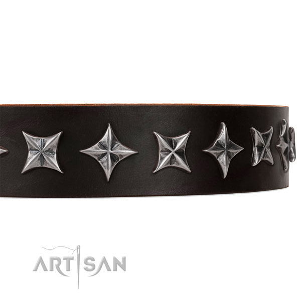 Easy wearing studded dog collar of best quality full grain leather