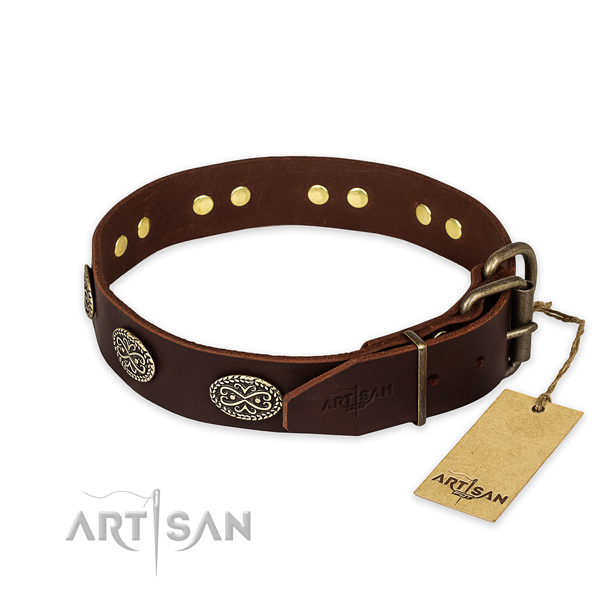 Corrosion proof buckle on full grain genuine leather collar for your beautiful dog