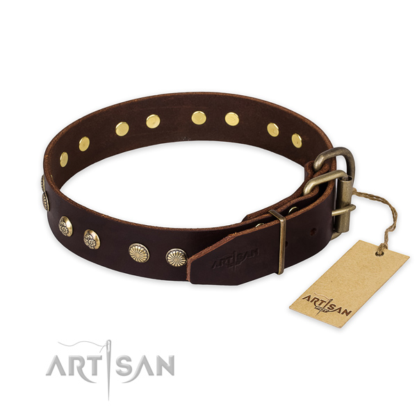 Rust resistant hardware on full grain leather collar for your attractive pet