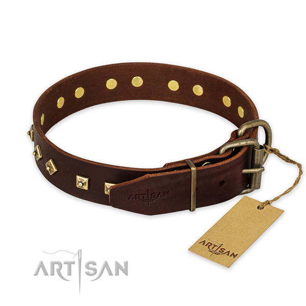 Rust resistant D-ring on full grain leather collar for daily walking your doggie