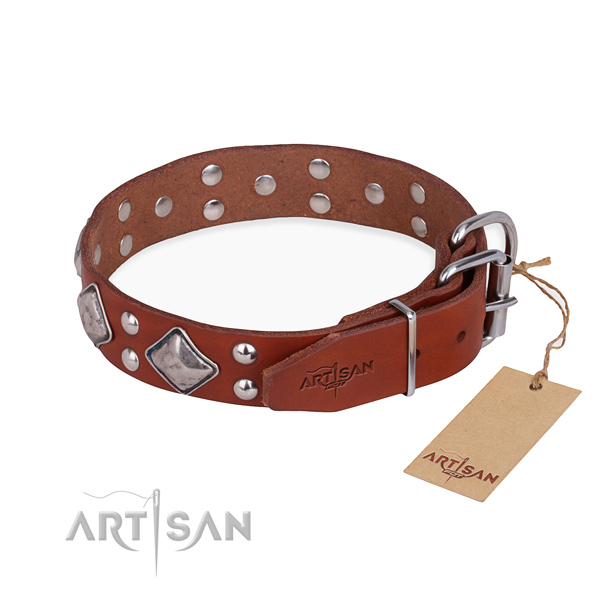 Genuine leather dog collar with stunning durable decorations