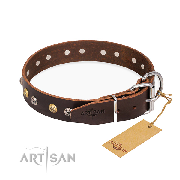 High quality full grain leather dog collar crafted for walking