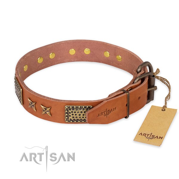 Reliable fittings on natural genuine leather collar for your lovely four-legged friend