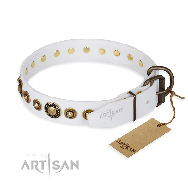 High quality natural genuine leather dog collar crafted for easy wearing