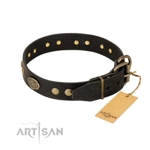 Rust-proof fittings on full grain genuine leather dog collar for your pet