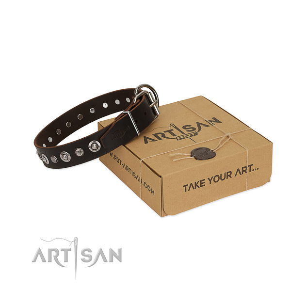 Durable genuine leather dog collar with stylish design studs