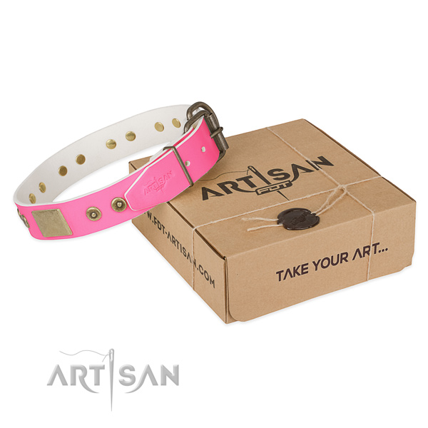Strong embellishments on dog collar for comfortable wearing