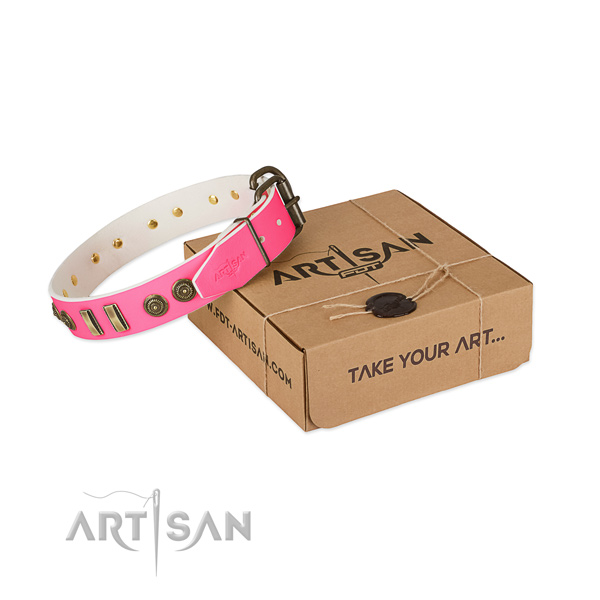 Rust-proof hardware on leather dog collar for your doggie
