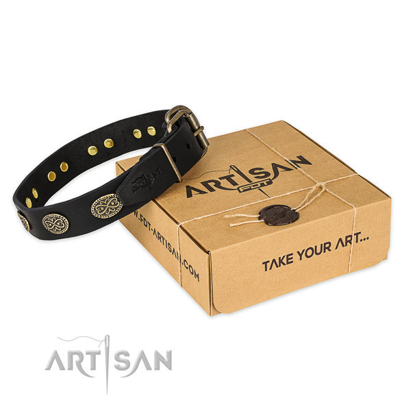 Rust-proof traditional buckle on full grain genuine leather collar for your beautiful four-legged friend