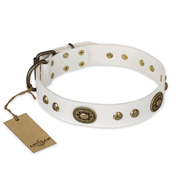 "Adorable Dream" FDT Artisan White Leather English Bulldog Collar "Adorable Dream" FDT Artisan White Leather English Bulldog Collar