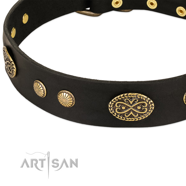 Corrosion resistant fittings on full grain leather dog collar for your canine