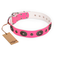 "Flavor of Strawberry" FDT Artisan Flashy Pink Leather English Bulldog Collar "Flavor of Strawberry" FDT Artisan Flashy Pink Leather English Bulldog Collar