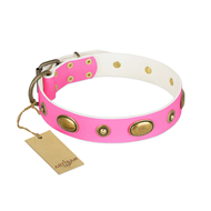 "Beauty Queen" FDT Artisan Pink Leather English Bulldog Collar with Gentle Decorations "Beauty Queen" FDT Artisan Pink Leather English Bulldog Collar with Gentle Decorations