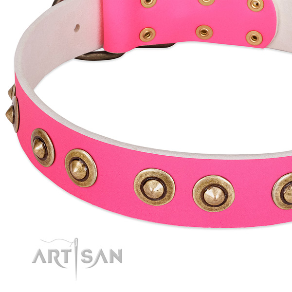 Rust resistant traditional buckle on full grain natural leather dog collar for your dog