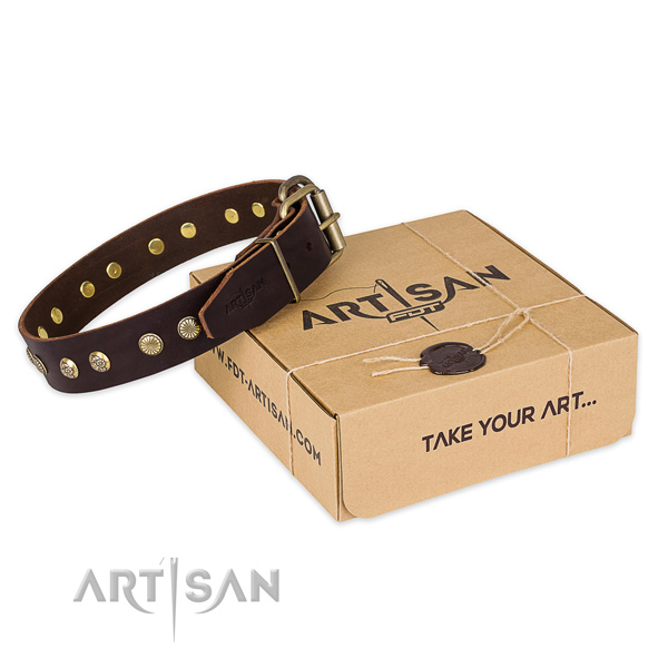 Rust resistant buckle on full grain leather collar for your handsome doggie