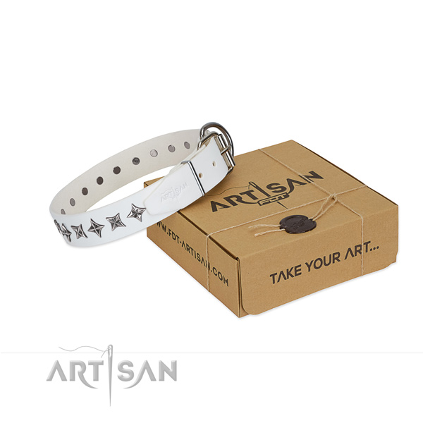Fine quality genuine leather dog collar with top notch decorations