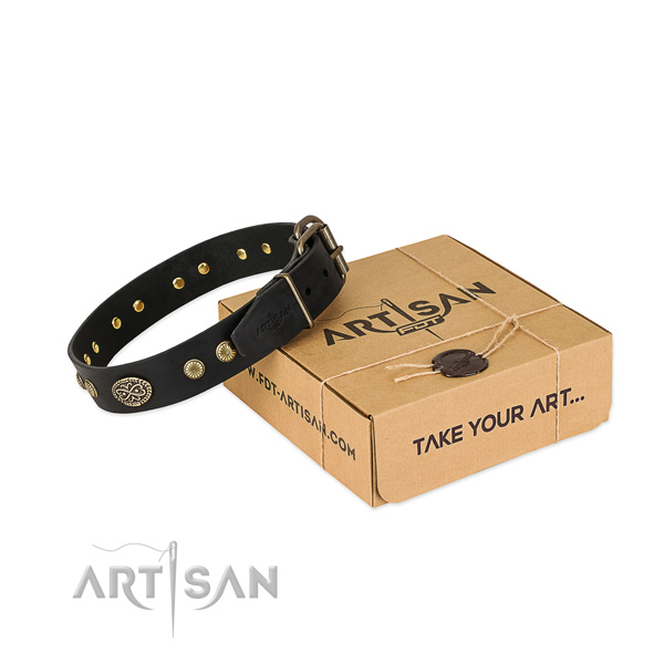 Corrosion resistant hardware on full grain natural leather dog collar for your four-legged friend