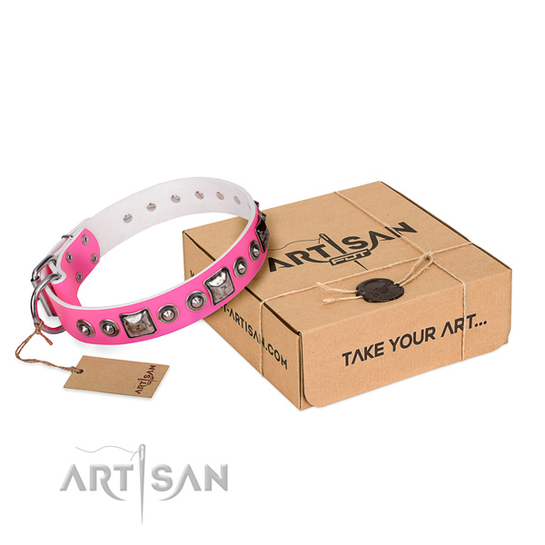 Flexible full grain genuine leather dog collar created for daily walking