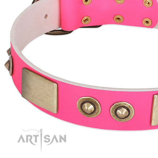 Reliable hardware on full grain leather dog collar for your pet