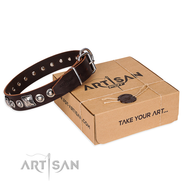 Full grain leather dog collar made of reliable material with durable D-ring