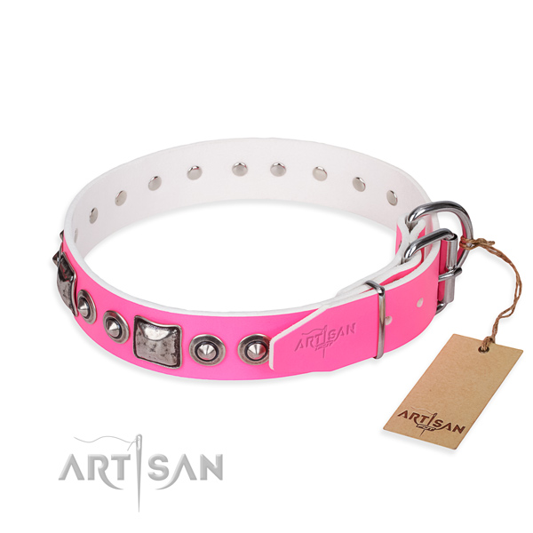 Flexible full grain leather dog collar crafted for daily use
