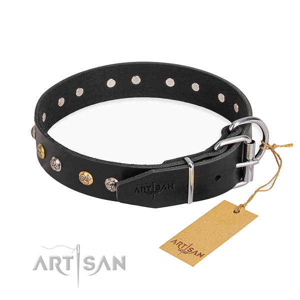 Gentle to touch genuine leather dog collar handcrafted for comfy wearing
