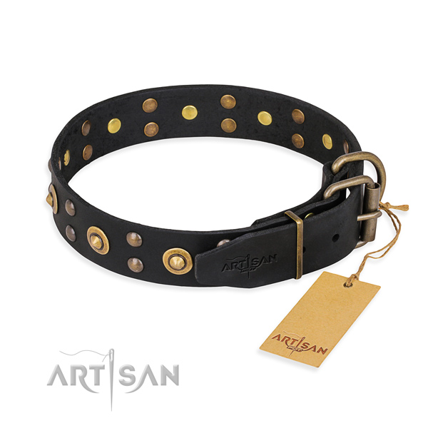 Durable buckle on genuine leather collar for your beautiful doggie