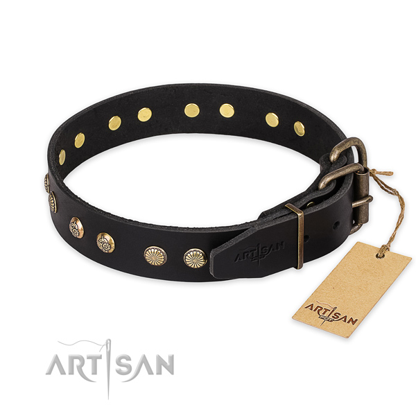 Corrosion proof fittings on full grain leather collar for your impressive dog