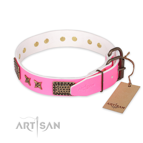 Corrosion proof buckle on full grain natural leather collar for your impressive dog