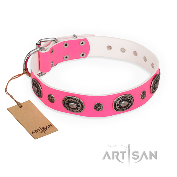Soft to touch full grain leather dog collar crafted for fancy walking