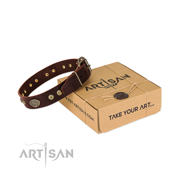 Reliable fittings on full grain genuine leather dog collar for your pet